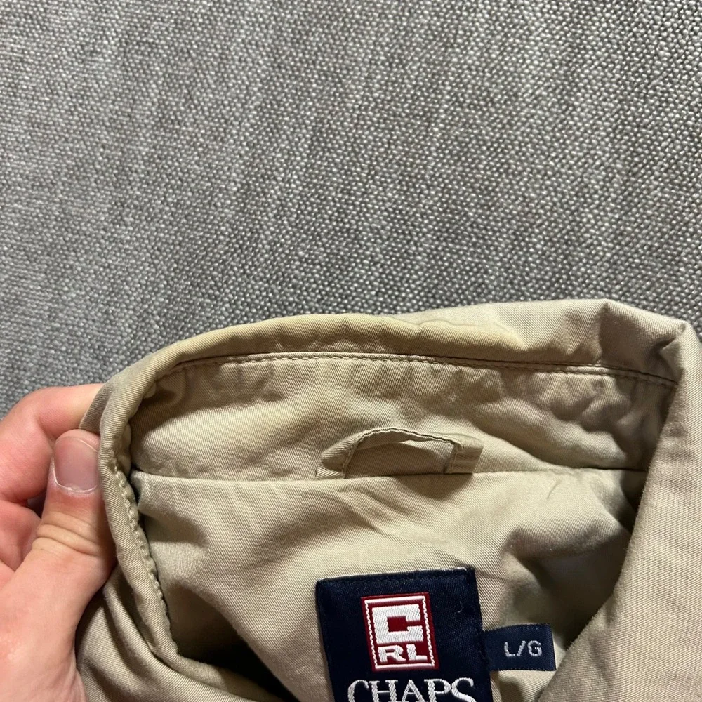 Chaps Ralph Lauren Harrington Jacket Mens L Tan Cotton Full Zip Mesh Lined Logo